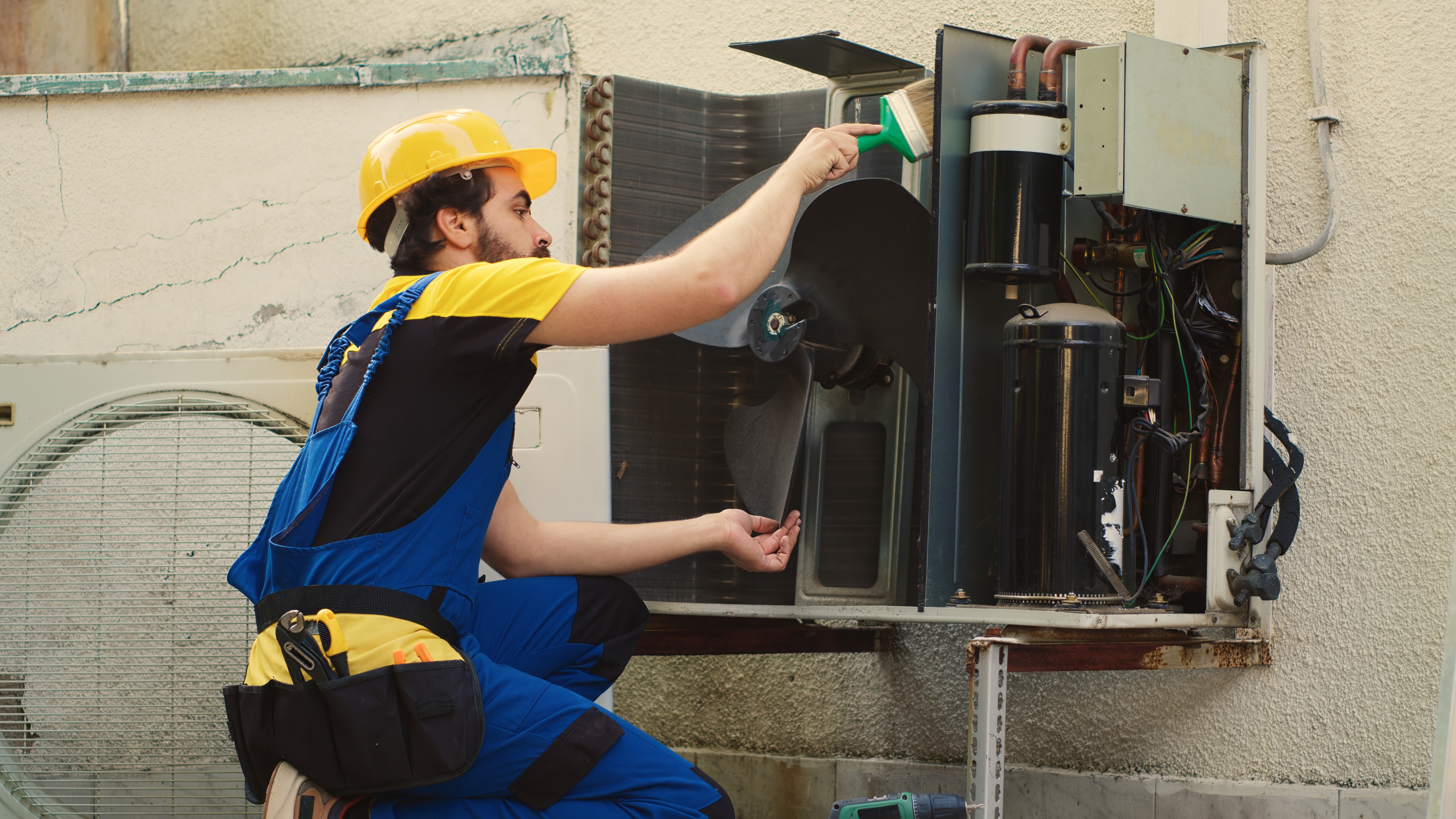 HVAC engineer servicing blower fan unit